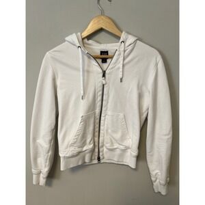 Gap Zip Up Hoodie Women Small White Pre-owned Waffle Knit Lined Casual Comfort